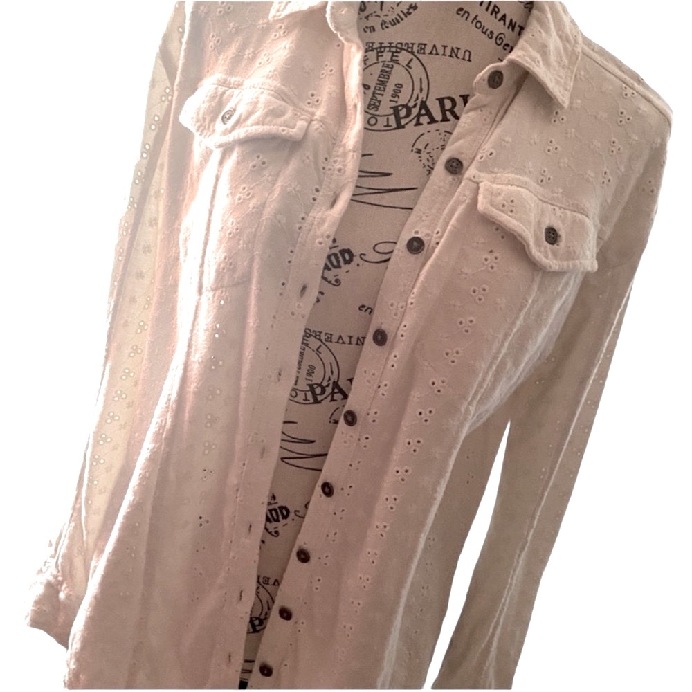 Free People Cotton Eyelet Tunic Shirt Top Oversized XS in EUC
